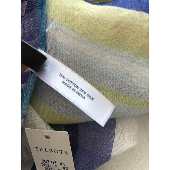 NWT Talbots Off White Scarf Purple Yellow Teal Stripes Cotton Silk - Picture 5 of 5